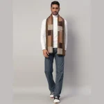 Men's Wool Scarf Brown & Beige Check Muffler 70"x12" - Image 5