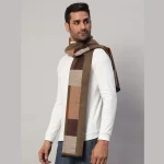 Men's Wool Scarf Brown & Beige Check Muffler 70"x12" - Image 3