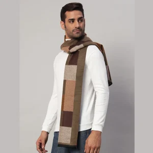 Men's Wool Scarf Brown & Beige Check Muffler 70"x12" - Image 3