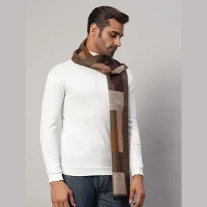 Men's Wool Scarf Brown & Beige Check Muffler 70"x12" - Image 4
