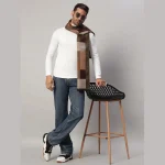 Men's Wool Scarf Brown & Beige Check Muffler 70"x12" - Image 2