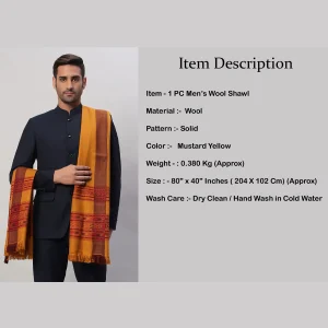 Men's Wrap Mustard Yellow Wool Shawl - Image 8