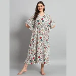 Mint Green Floral Printed Long Kaftan Women Dress - Image 2