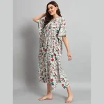 Mint Green Floral Printed Long Kaftan Women Dress - Image 3