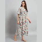 Mint Green Floral Printed Long Kaftan Women Dress - Image 4