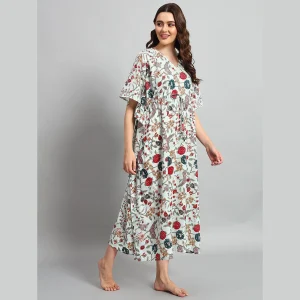 Mint Green Floral Printed Long Kaftan Women Dress - Image 4