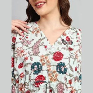 Mint Green Floral Printed Long Kaftan Women Dress - Image 5