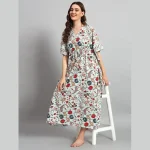 Mint Green Floral Printed Long Kaftan Women Dress
