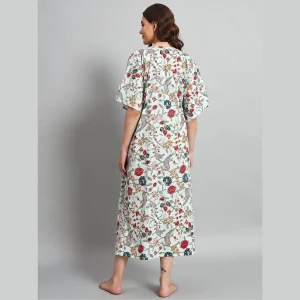 Mint Green Floral Printed Long Kaftan Women Dress - Image 6