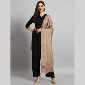 Oversized Beige Floral Stole Women Winter Neck Wrap Scarf - Image 3