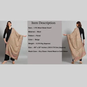Oversized Beige Floral Stole Women Winter Neck Wrap Scarf - Image 8