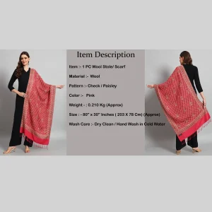 Pashmina Pink Check & Paisley Pattern Stole / Scarf - Image 8