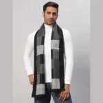 Super Soft Wool Scarf Indian Made Black & Beige Check Muffler