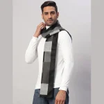 Super Soft Wool Scarf Indian Made Black & Beige Check Muffler - Image 3