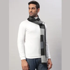 Super Soft Wool Scarf Indian Made Black & Beige Check Muffler - Image 4