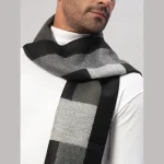 Super Soft Wool Scarf Indian Made Black & Beige Check Muffler - Image 5