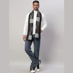 Super Soft Wool Scarf Indian Made Black & Beige Check Muffler - Image 7