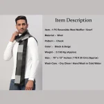 Super Soft Wool Scarf Indian Made Black & Beige Check Muffler - Image 8