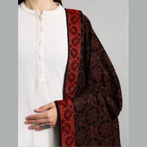 Traditional Black Floral Meditation Soft Wool Shawl - Image 6