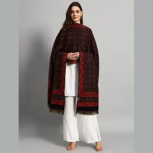 Traditional Black Floral Meditation Soft Wool Shawl - Image 3