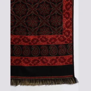 Traditional Black Floral Meditation Soft Wool Shawl - Image 7