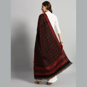 Traditional Black Floral Meditation Soft Wool Shawl - Image 8
