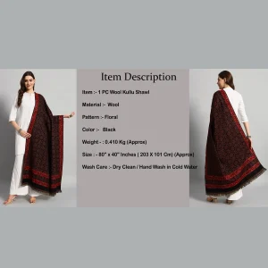 Traditional Black Floral Meditation Soft Wool Shawl - Image 9