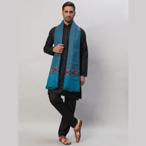 Turquoise Striped Kullu Shawl Gift For Men's - Image 3