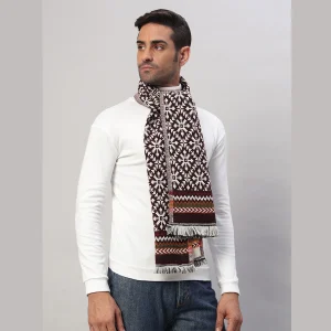 Wine Fair Isle Pattern Scarf Gift For Men's - Image 4