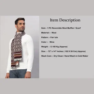 Wine Fair Isle Pattern Scarf Gift For Men's - Image 8