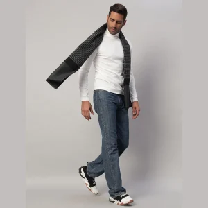 Winter Black & Grey Soft Wool Abstract Scarf Gift For Men's - Image 3