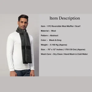 Winter Black & Grey Soft Wool Abstract Scarf Gift For Men's - Image 8