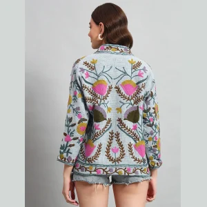 Winter Clothing Grey Floral Suzani Jacket For Women's - Image 10