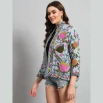 Winter Clothing Grey Floral Suzani Jacket For Women's - Image 4