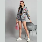 Winter Clothing Grey Floral Suzani Jacket For Women's - Image 3