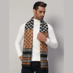 Winter Reversible Muffler Brown Checks Wool Wrap Scarf