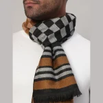 Winter Reversible Muffler Brown Checks Wool Wrap Scarf - Image 6