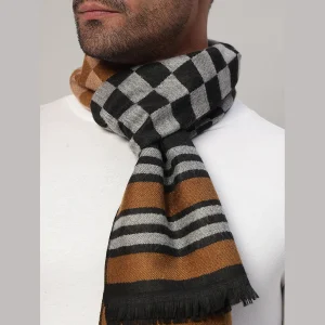 Winter Reversible Muffler Brown Checks Wool Wrap Scarf - Image 6