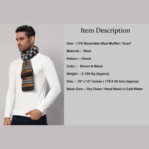 Winter Reversible Muffler Brown Checks Wool Wrap Scarf - Image 8