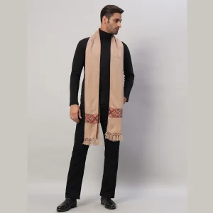Winter Soft Wool Scarf Men's Reversible Beige Muffler - Image 5