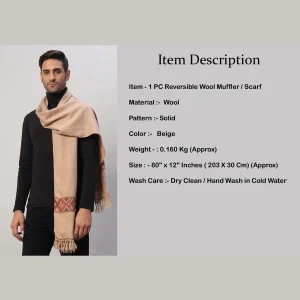 Winter Soft Wool Scarf Men's Reversible Beige Muffler - Image 8