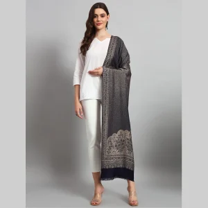 Winter Wrap Soft Wool Stole Blue & Beige Floral Women Scarf - Image 3