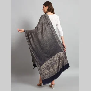 Winter Wrap Soft Wool Stole Blue & Beige Floral Women Scarf - Image 7