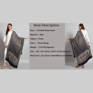 Winter Wrap Soft Wool Stole Blue & Beige Floral Women Scarf - Image 8