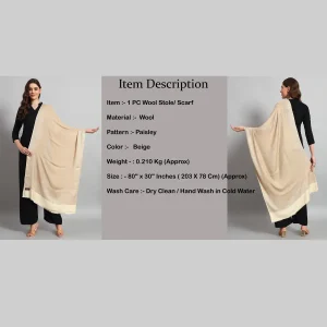 Winter Wrap Warm Scarf Women Casual Beige Paisley Stole - Image 8