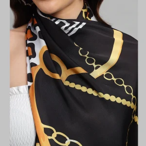 Women Black Abstract Print Neck Wrap scarves - Image 4