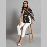 Women Black Abstract Print Neck Wrap scarves - Image 3