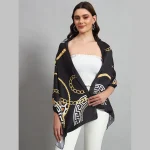 Women Black Abstract Print Neck Wrap scarves - Image 5