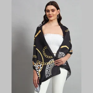 Women Black Abstract Print Neck Wrap scarves - Image 5