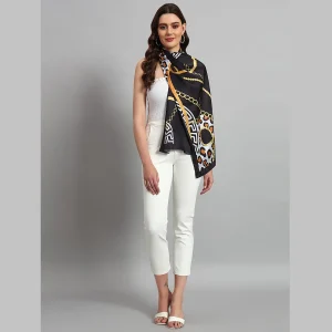 Women Black Abstract Print Neck Wrap scarves - Image 6
